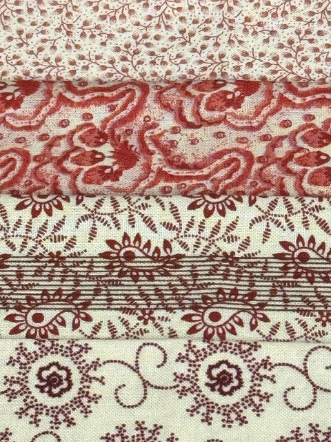Civil War Reproduction Fabric 6 Inch Strips by 21/22 Red Blue Beige 8 Piece Bundle G23