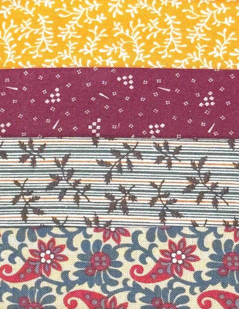 Civil War Reproduction Fabric 6 Inch Strips by 21/22 Red Blue Beige Orange 8 Piece Bundle G24