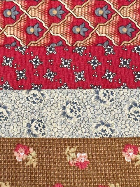 Civil War Reproduction Fabric 6 Inch Strips by 21/22 Red Blue Beige Orange 8 Piece Bundle G25