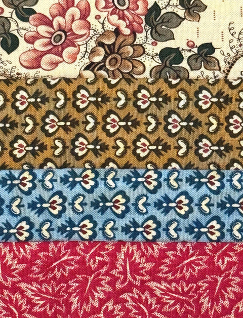 Civil War Reproduction Fabric 6 Inch Strips by 21/22 Red Blue Beige Brown 8 Piece Bundle G26