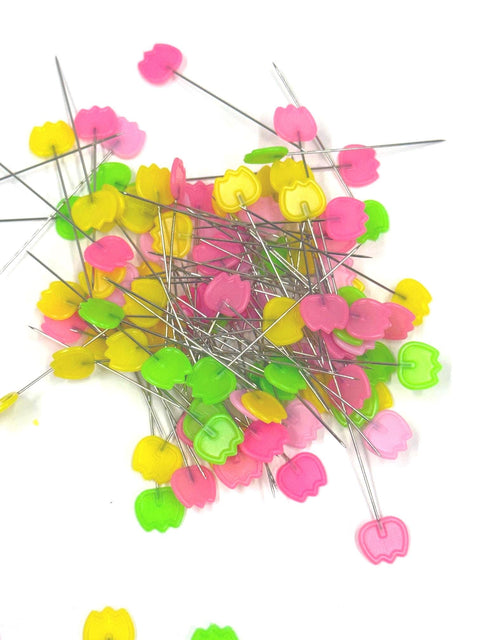 Heat Resistant TULIP Head Flat Pins Pink Green Yellow Sewing Notion Quilting Pins 100 Pack 2 Inch