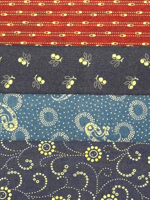 Civil War Reproduction Fabric 6 Inch Strips by 21/22 Red Blue 8 Piece Bundle G5