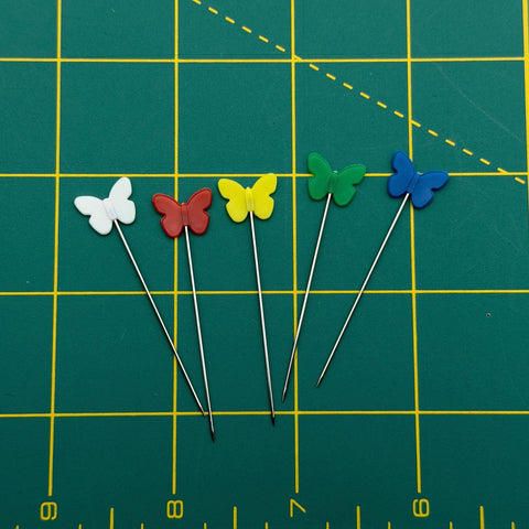 Heat Resistant Butterfly Head Flat Pins Red Green Blue Yellow White Sewing Notion Quilting Pins 50 Pack 2 Inch