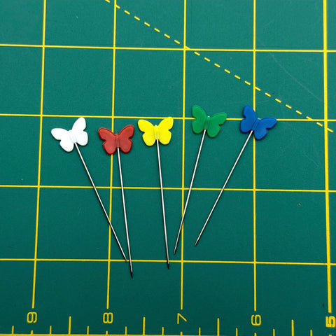 Heat Resistant Butterfly Head Flat Pins Red Green Blue Yellow White Sewing Notion Quilting Pins 100 Pack 2 Inch