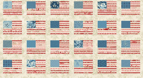 BTP Andover Laundry Basket Quilts LBQ Stars and Stripes Flag Floral Fabric Panel