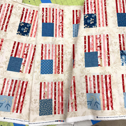 BTP Andover Laundry Basket Quilts LBQ Stars and Stripes Flag Floral Fabric Panel