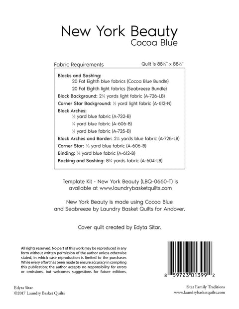 Laundry Basket Quilts LBQ New York Beauty Cocoa Blue Printed Quilt Pattern 88.5 x 88.5