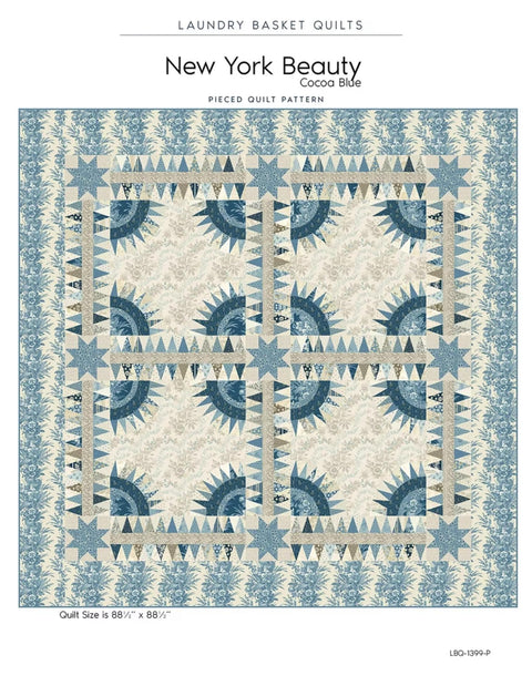 Laundry Basket Quilts LBQ New York Beauty Cocoa Blue Printed Quilt Pattern 88.5 x 88.5
