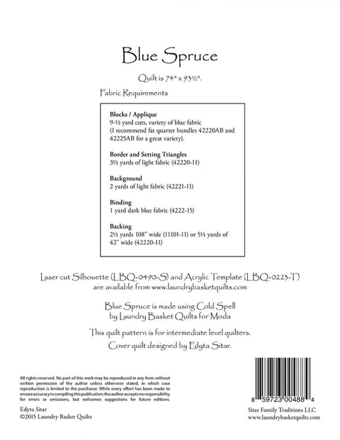 Laundry Basket Quilts LBQ Blue Spruce Printed Quilt Pattern 74 x 93.5