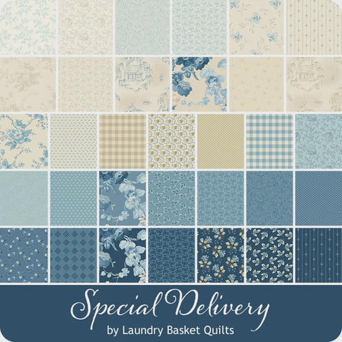 In Stock Andover Special Delivery Cream Blue Floral Edyta Sitar Laundry Basket Quilts LBQ 33 Fat Quarter FQs Fabric Bundle