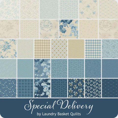 In Stock Special Delivery Edyta Sitar Laundry Basket Quilts LBQ Blue Cream 5 Inch Charm Square Fabric Bundle