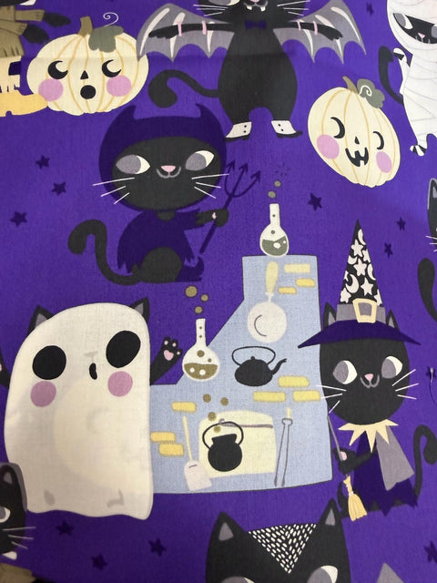 OOP Alexander Henry Costume Kitty 2019 Purple Black Halloween Cat Cotton 2 Yards Fabric Remnant OOP200