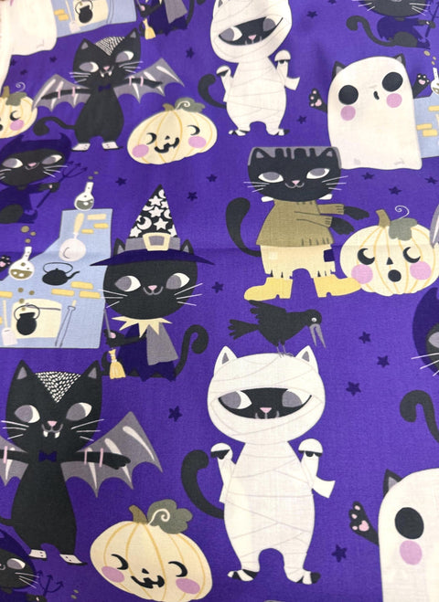 OOP Alexander Henry Costume Kitty 2019 Purple Black Halloween Cat Cotton 2 Yards Fabric Remnant OOP200