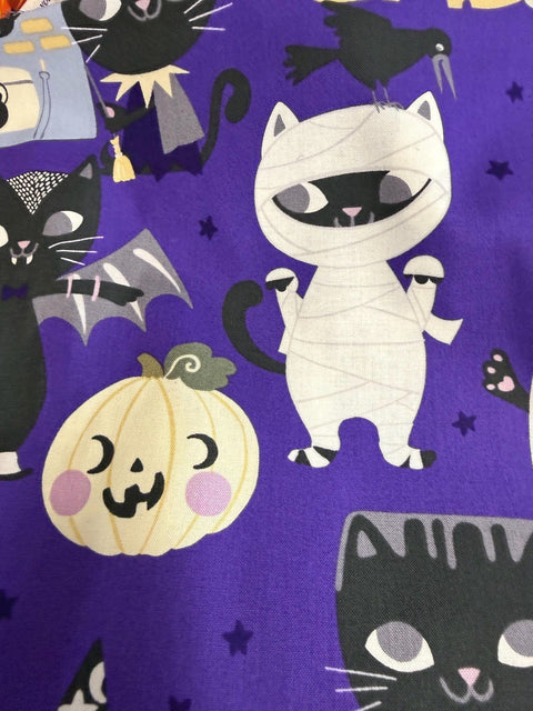 OOP Alexander Henry Costume Kitty 2019 Purple Black Halloween Cat Cotton 2 Yards Fabric Remnant OOP200