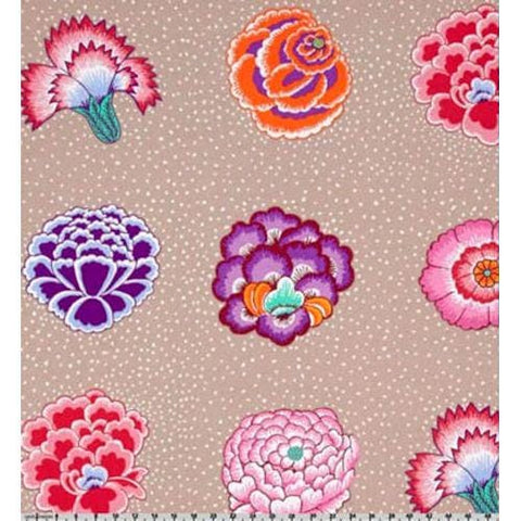 OOP Rowan Kaffe Fassett Spring Corsage Flowers Taupe Floral Cotton Fabric 31 Inch PRECUT PWGP149