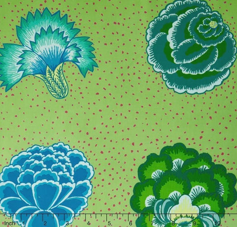 OOP Rowan Kaffe Fassett Spring Corsage Flowers Green Pink Dot Cotton 1 Yard 29 Inch Fabric Remnant PWGP149
