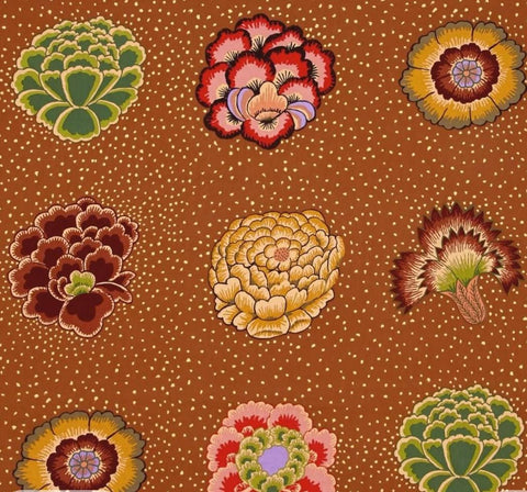 OOP Rowan Kaffe Fassett Spring Corsage Flowers Brown Yellow Floral Cotton Fabric 31 Inch PRECUT PWGP149