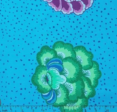 OOP Rowan Kaffe Fassett Spring Corsage Flowers Blue Purple Dot Cotton 1 Yard 33 Inch Fabric Remnant PWGP149