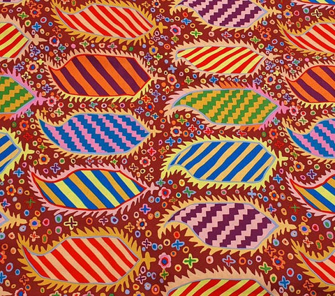 OOP Rowan Kaffe Fassett Striped Heraldic Maroon Red Yellow Pink Cotton Fat Quarter PWGP153