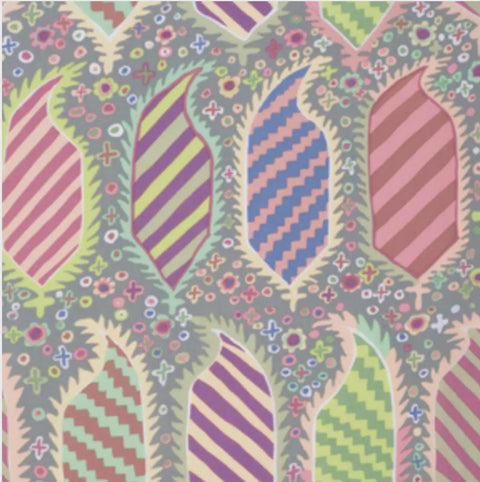 OOP Rowan Kaffe Fassett Striped Heraldic Pastel Light Gray Pink Cotton Half Yard PWGP153