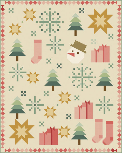Laundry Basket Quilts LBQ Winter Wonderland Garland Printed Quilt Pattern 55.5 x 65.5