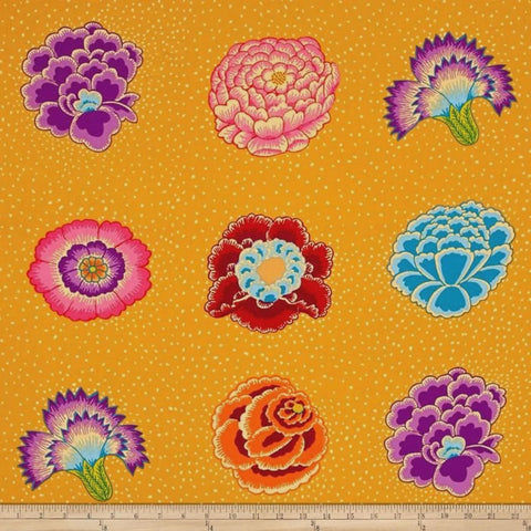 OOP Rowan Kaffe Fassett Spring Corsage Flowers Gold Yellow Floral Cotton Fabric 31 Inch PRECUT PWGP149