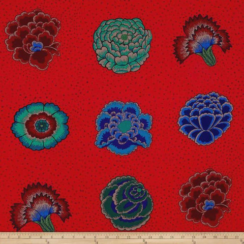 OOP Rowan Kaffe Fassett Spring Corsage Flowers Scarlet Red Purple Dot Cotton 1 Yard 29 Inch Fabric Remnant PWGP149