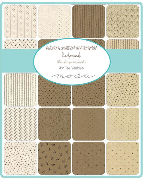 OOP Moda Flower Garden Gatherings Backgrounds Primitive Gatherings Lisa Bongean Floral Beige Cotton 5 in Charm Square
