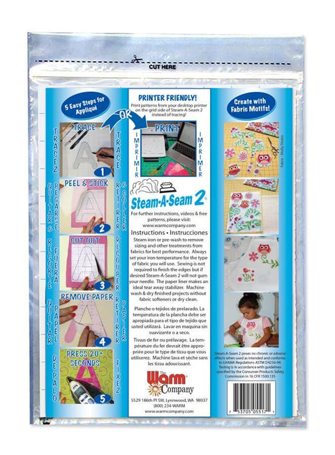 Warm Company Steam-A-Seam 2 Double Sided Fusible Web Five 9 x 12 Inch Sheets 5517