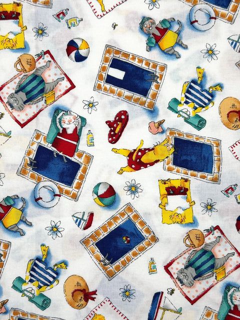 OOP BTY Alexander Henry Cabana Cats 1996 Beachy Cat Cotton Fabric Yard