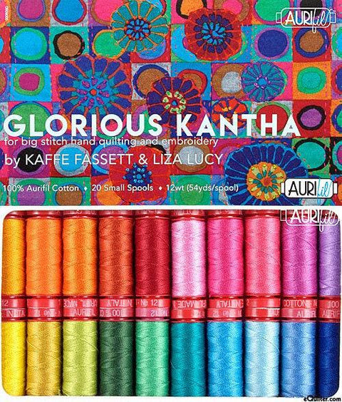 Aurifil GLORIOUS KANTHA Collection by Kaffe Fassett Liza Lucy Brights 12 weight wt Mako Cotton Rainbow Big Stitch Quilting Thread Set of 20