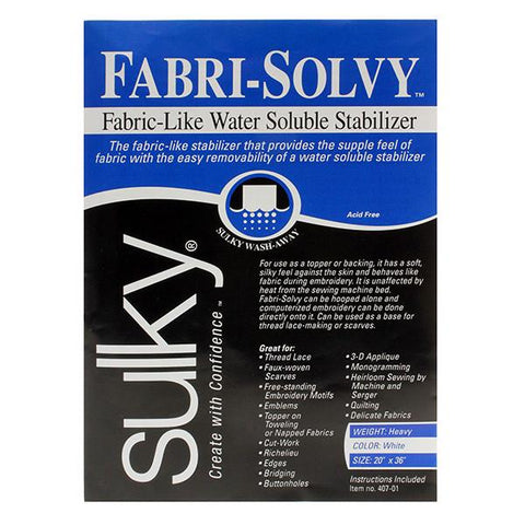 Sulky Fabri Solvy Fabric-Like Water Soluble Stabilizer 20 x 36 Inch 407-01
