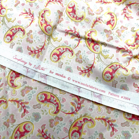 OOP Moda Simplicity 3 Sisters Pink Yellow Paisley Pattern 3904 1 Yard OOP-234
