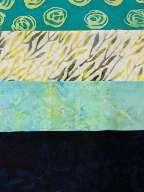 Assorted Batik 4 Half Yards Green Aqua Blue Stash Builder Marbled Batik Cotton Batik Fabric 2 Total Yards A98