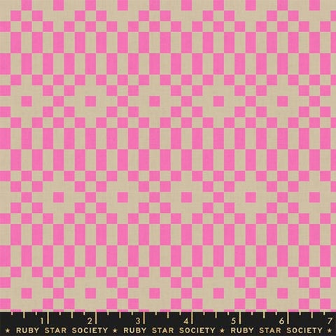 BTY Moda RSS LoFi Linens Rashida Bitmapped Geometrics Neon Pink Natural Cotton Linen Canvas Fabric Yard RS1136-25CL