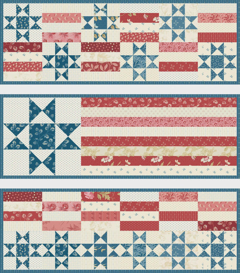 Laundry Basket Quilts LBQ Fourth 4th of July Trio Printed Table Runner Quilt Pattern 36 x 12