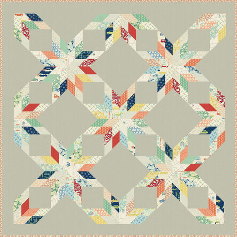 Laundry Basket Quilts LBQ Simply Lemoyne Star Printed Quilt Pattern 61 x 61