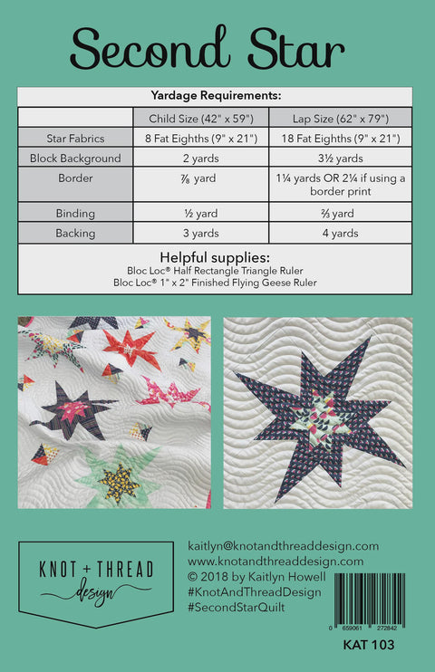 Knot and Thread Design Second Star Printed Quilt Pattern 2 Sizes