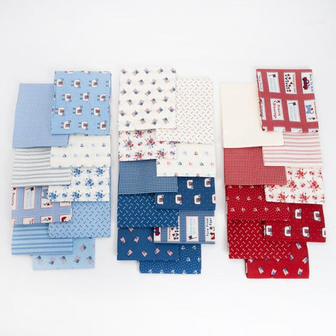 OOP Moda Bunny Hill Designs Prairie Days Patriotic Cotton Fabric 28 Fat Eighth Bundle