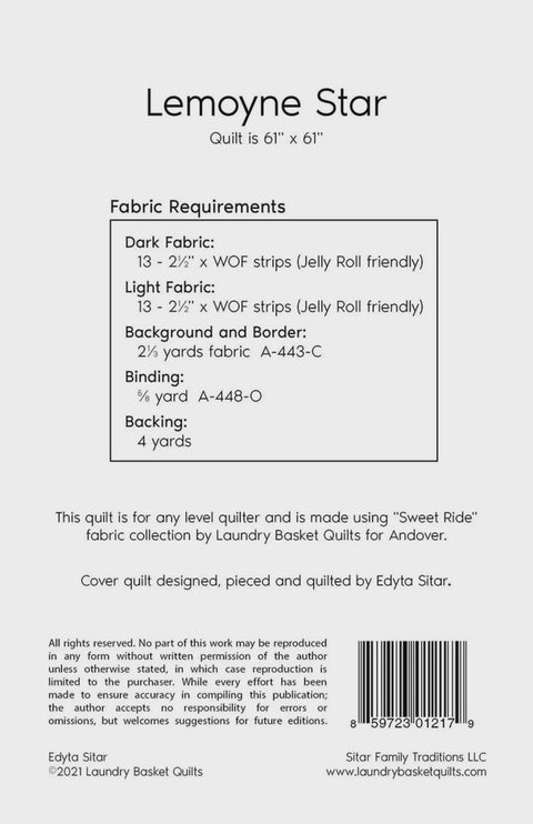 Laundry Basket Quilts LBQ Simply Lemoyne Star Printed Quilt Pattern 61 x 61