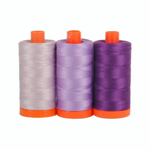 Aurifil AMALFI Color Builder Mako Cotton 50 Weight Wt Large Spool Purple Lilac Lavender Merlot Quilting Thread Set of 3 2562 2520 2545