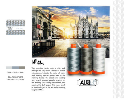 Aurifil MILAN Color Builder Mako Cotton 50 Weight Wt Large Spool Grey Gray Dove Quilting Thread Set of 3 2600 2610 5004