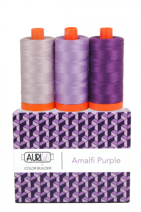 Aurifil AMALFI Color Builder Mako Cotton 50 Weight Wt Large Spool Purple Lilac Lavender Merlot Quilting Thread Set of 3 2562 2520 2545
