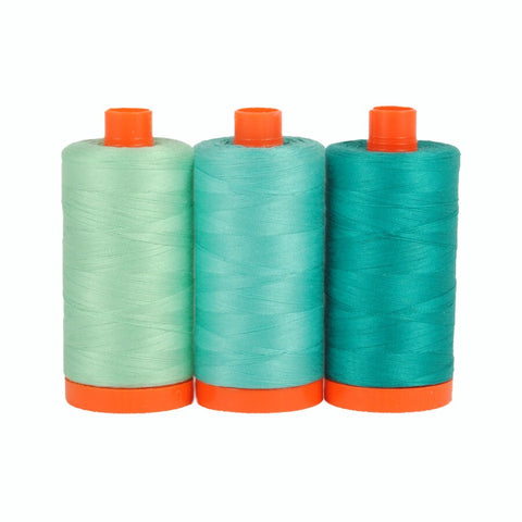 Aurifil CAPRI Color Builder Mako Cotton 50 Weight Wt Large Spool Teal Aqua Turquoise Green Blue Quilting Thread Set of 3 2835 1148 4093