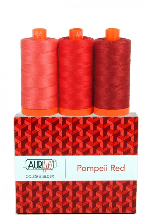 Aurifil POMPEII Color Builder Mako Cotton 50 Weight Wt Large Spool Red Crimson Coral Quilting Thread Set of 3 5002 2250 1103