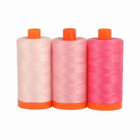 Aurifil SARDINIA Color Builder Mako Cotton 50 Weight Wt Large Spool Pink Peony Coral Quilting Thread Set of 3 2410 2425 2530