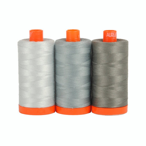 Aurifil MILAN Color Builder Mako Cotton 50 Weight Wt Large Spool Grey Gray Dove Quilting Thread Set of 3 2600 2610 5004