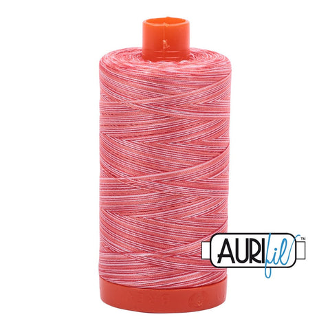 AURIFIL Variegated 4668 Strawberry Parfait MAKO 50 Weight Wt 1300m 1422y Red Pink White Spool Quilt Cotton Quilting Thread