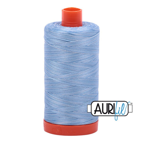 AURIFIL Variegated 3770 Stone Washed Denim MAKO 50 Weight Wt 1300m 1422y Light Blue White Spool Quilt Cotton Quilting Thread