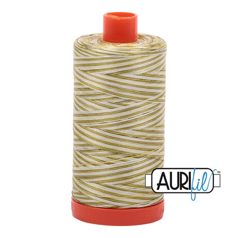 AURIFIL Variegated 4653 Spring Prairie MAKO 50 Weight Wt 1300m 1422y Olive Green White Spool Quilt Cotton Quilting Thread